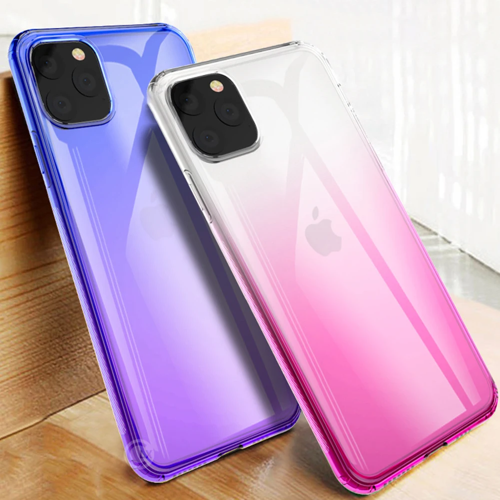 Градиентный прозрачный мягкий ТПУ чехол для iPhone 11 Pro XS MAX XR X тонкий цветной