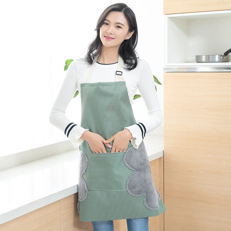 Женский многофункциональный кухонный фартук с карманами водостойкий в полоску