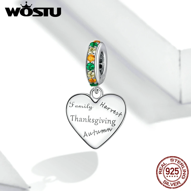 

WOSTU Thanksgiving Love CZ Beads for Jewelry Making Real 925 Sterling Silver Charm for Original Bracelets Bangle BNC344