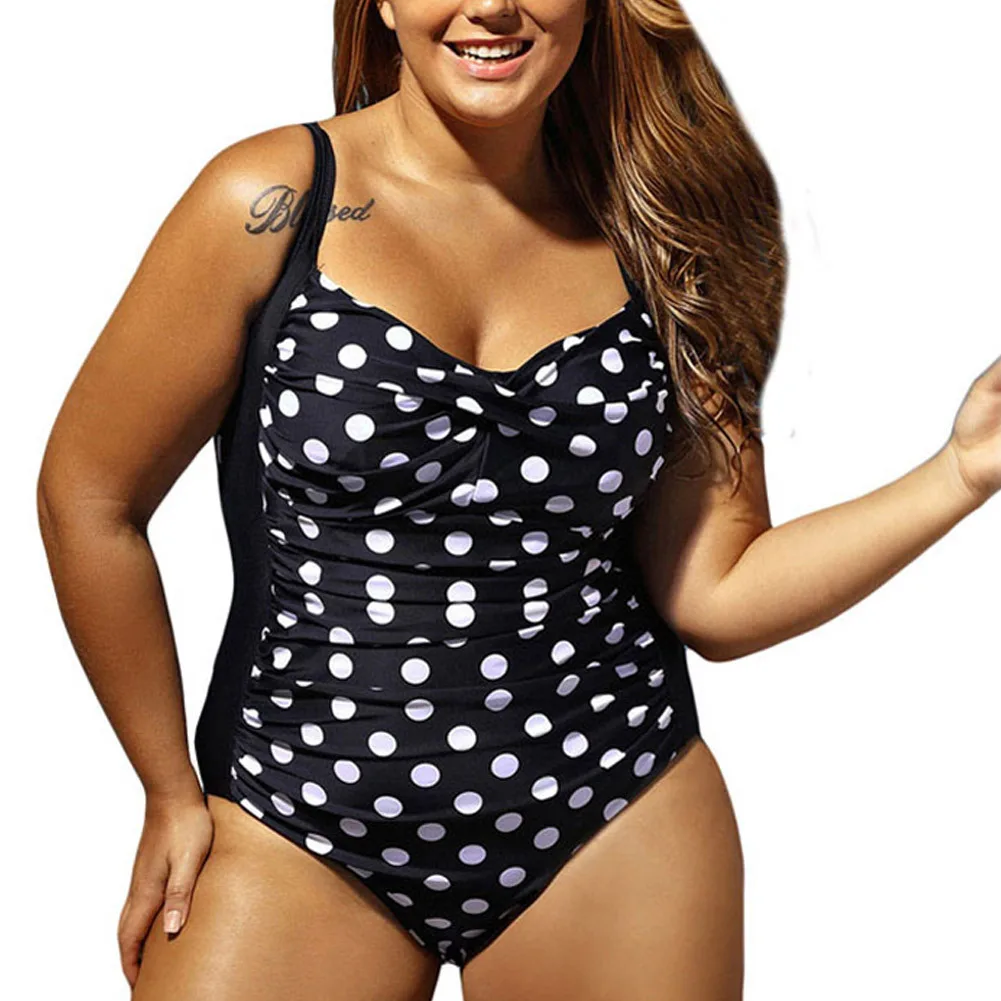 

plus size swimwear New one piece swimwear with dot, low chest, frill and high waist