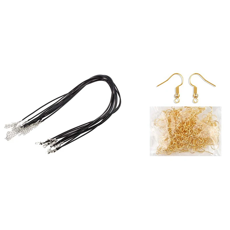 

Ожерелье с кожаным ремешком 10 шт., ожерелье 2 мм + застежка и 100 шт. крючков для сережек с шариком и катушкой, гипоаллергенное