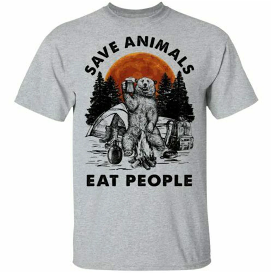 Camping Bear Save Animals Eat People Мужская футболка S 3Xl летняя с круглым вырезом| |