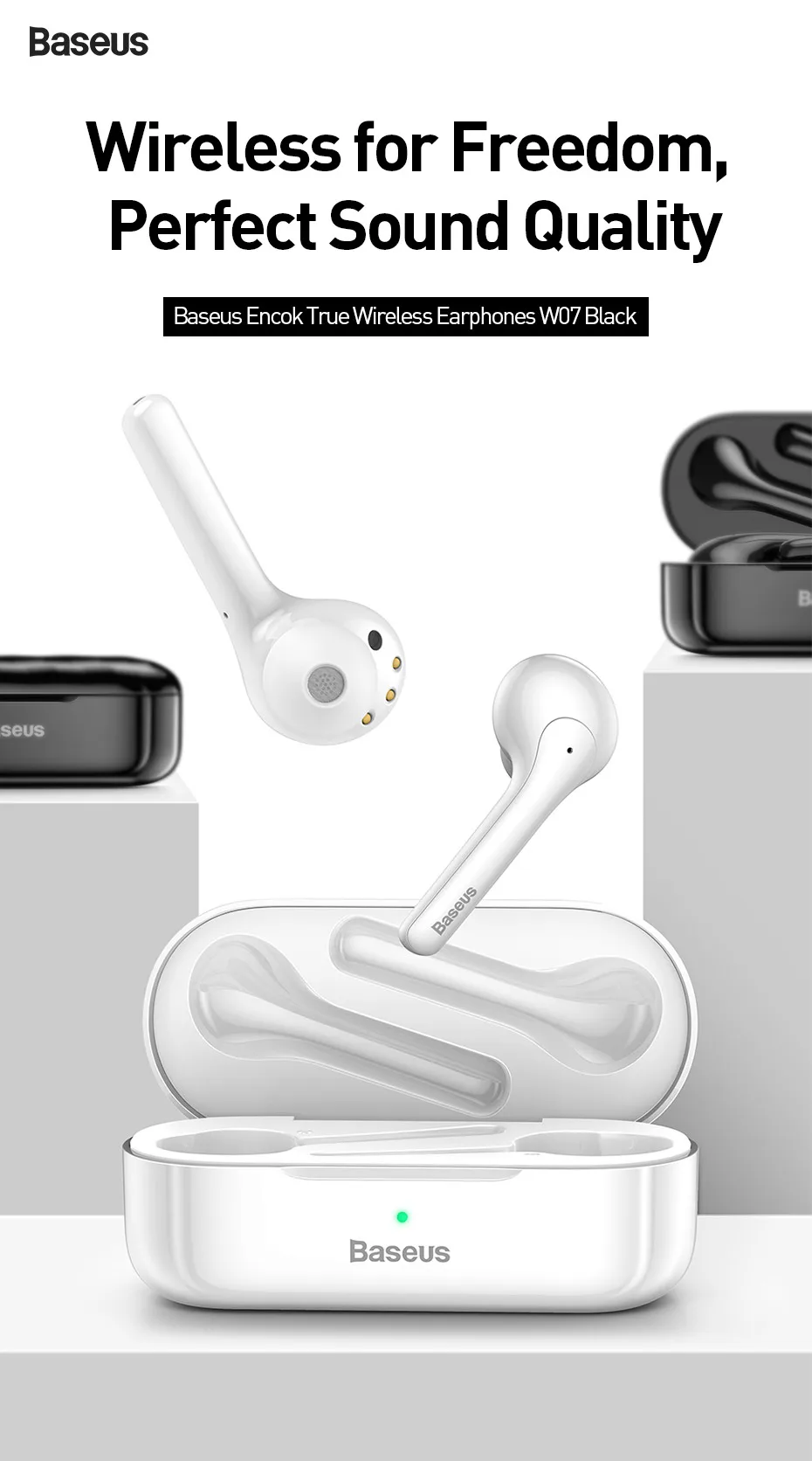 Baseus W07 Bluetooth наушники TWS беспроводные Bluetooth наушники 3D стерео Спортивные Беспроводные наушники с двойным шумоподавлением микрофоном