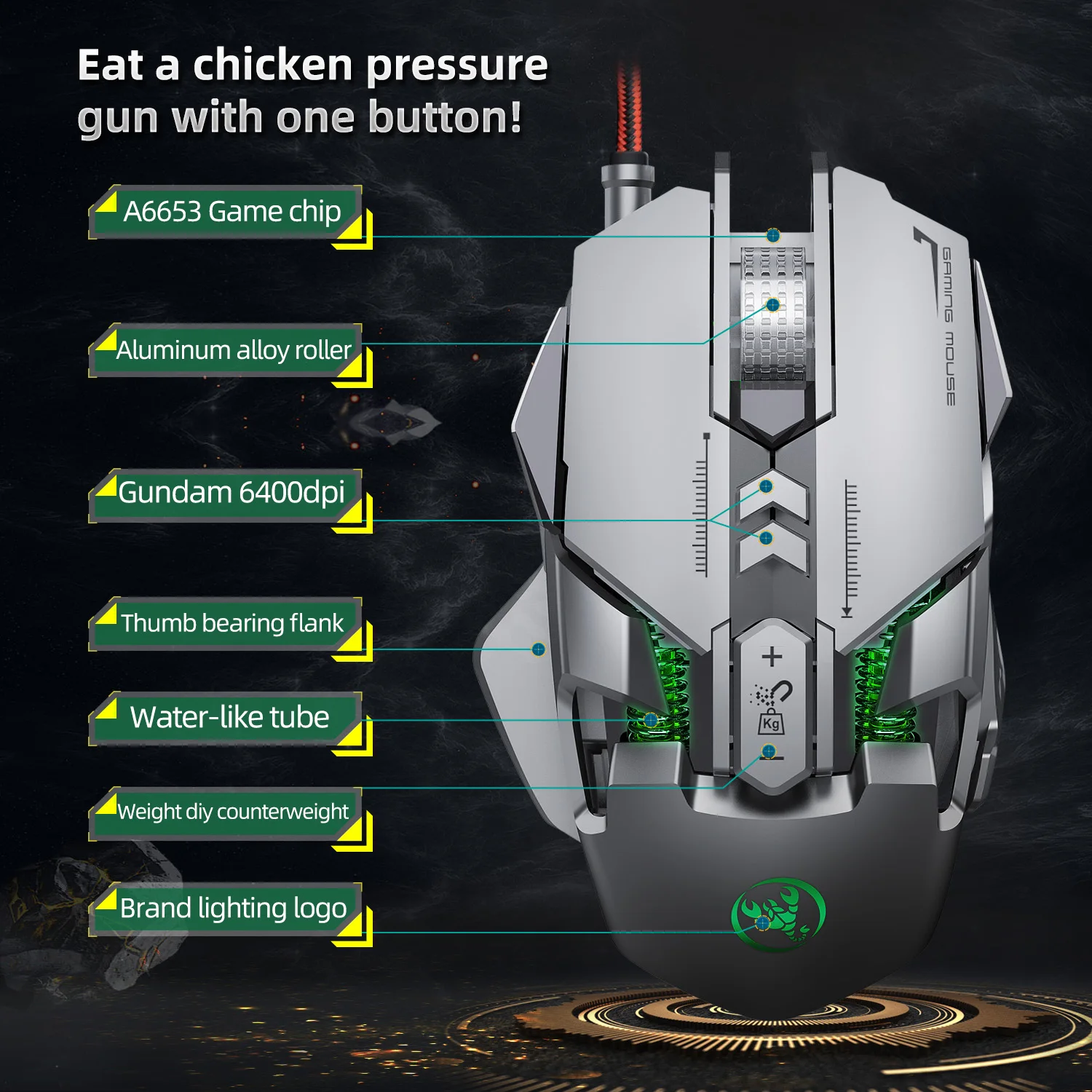 professional gaming mouse 6400 dpi full 7 programmable buttons rgb led optical usb wired game mice for laptop pc gamer free global shipping