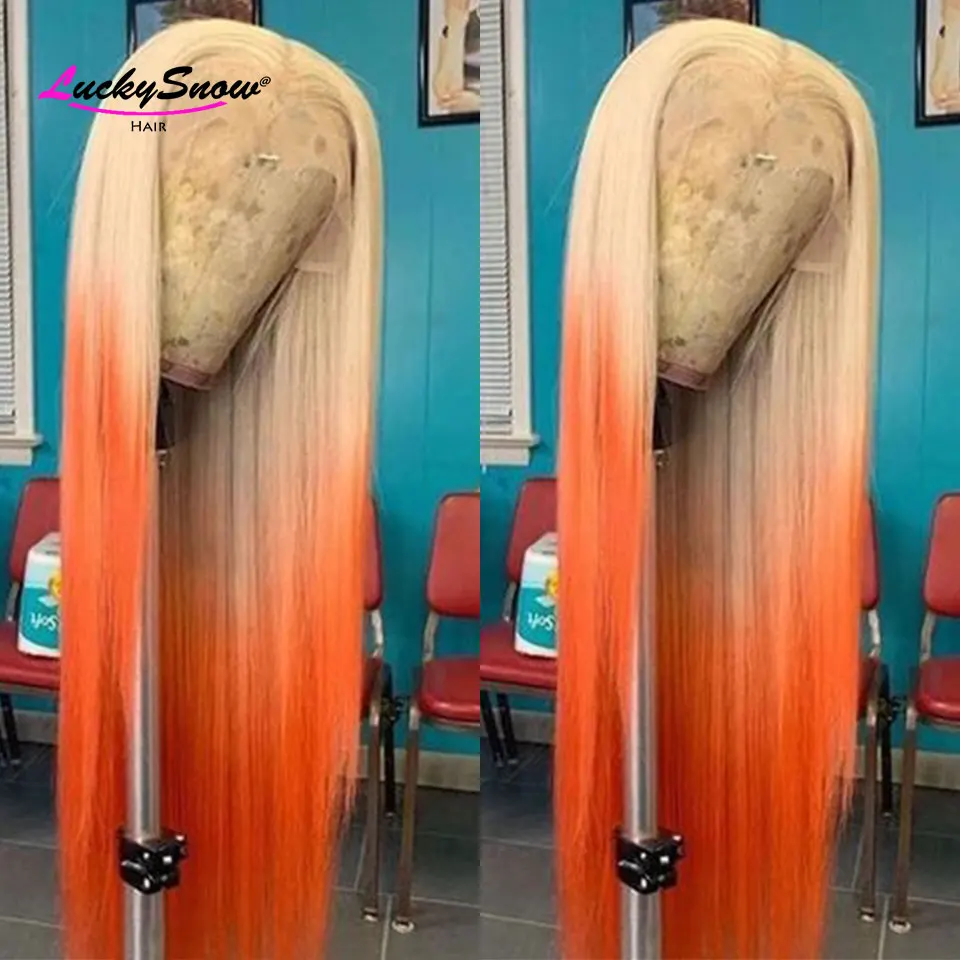 

Прямой парик HD прозрачный 613 с эффектом омбре, светлый парик на сетке спереди, бразильские парики без повреждений, апельсиновый имбирь на се...