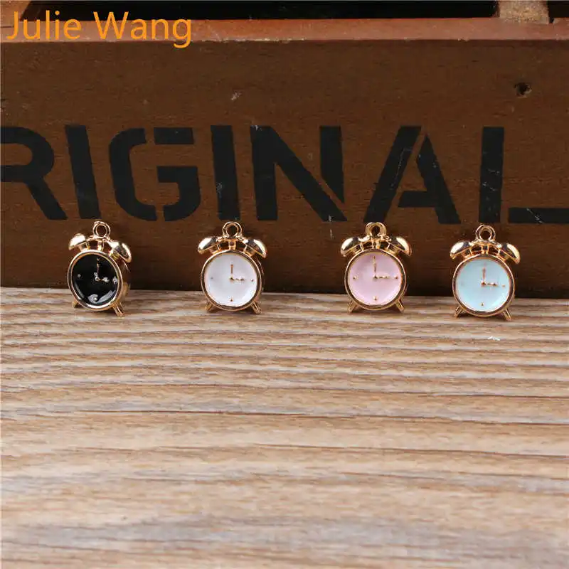

5 шт., эмалированные часы-будильник Julie Wang, маленькие винтажные часы из сплава, золотистого цвета, масляное ожерелье, браслет, аксессуары для ...