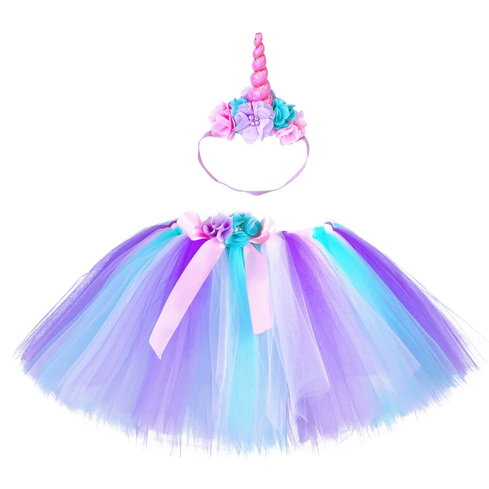Пастель Единорог юбка пачка с повязкой на голову цветком для детей суеты день