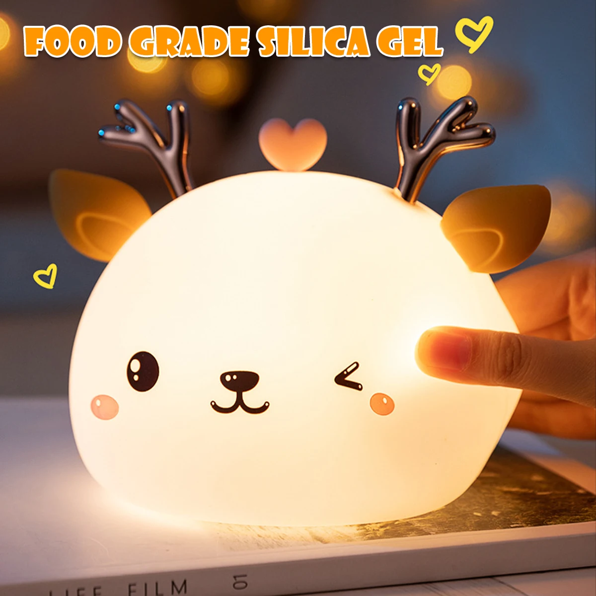 Ночник с милым оленем для детей силиконовый сенсорный датчик 7 цветов