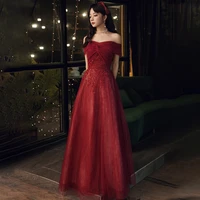 special occasion dress illusion v neck short off the shoulder sequined beading pleat a line luxury burgundy women prom gown e902