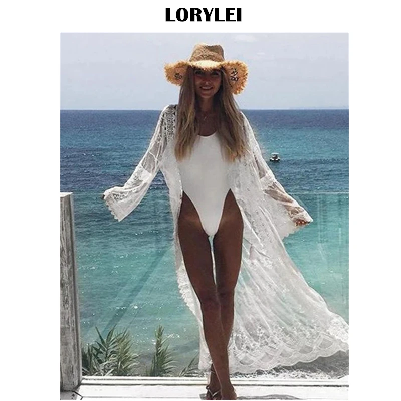 2021 сексуальная прозрачная накидка на бикини элегантное белое кружевное длинное