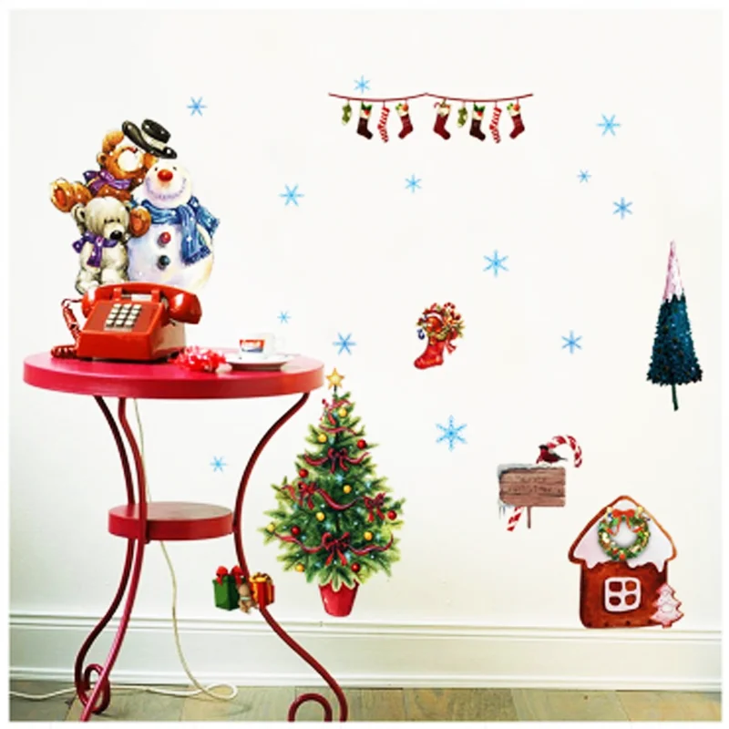 DIY Christmas home decor wall sticker window Snowman bear stickers for kids rooms | Дом и сад