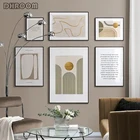 Абстрактное настенное изображение бежевого и золотого цвета в жизни, Картина на холсте, скандинавский постер с изогнутыми золотыми линиями, картина для гостиной, домашний декор