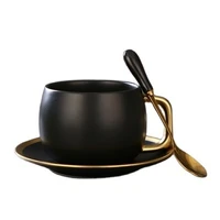 nordic frosted black gold coffee mug latte vintage simple ceramic coffee cup set with spoon and saucer koffie kopjes drinkware