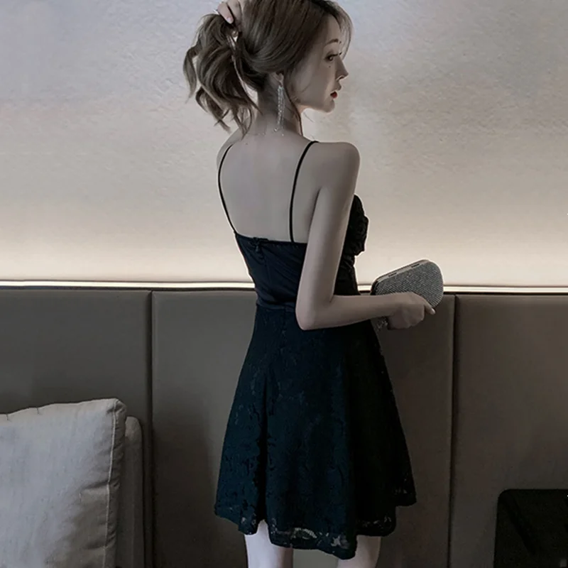 

Women's summer and autumn temperament new waist cover belly was thin high waist low-cut v-neck strapless sexy dress