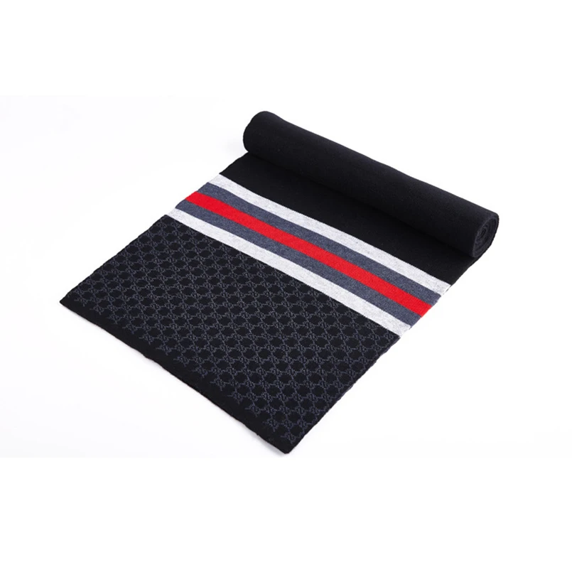 2021 New Fashion Wool Scarf Men Plaid Striped Knitted Jacquard Wool Scarf Thick Warm Pattern Scarf for Men Classic High Quality