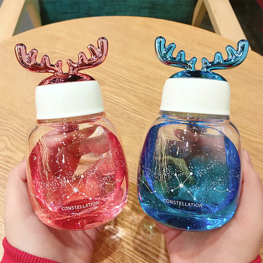 

Ins Water Glass Girls Christmas Elk Gradient Korean Glass Transparent Portable Small Capacity Mini Water Cup Kubek Ze Słomką