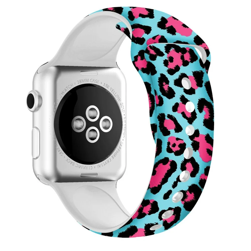 Сменный спортивный ремешок для Apple Watch Band 5, 4, 44 мм, 40 мм, силиконовый браслет с цветочным принтом для iWatch Series 3, 2, 1, 42 мм, 38 мм