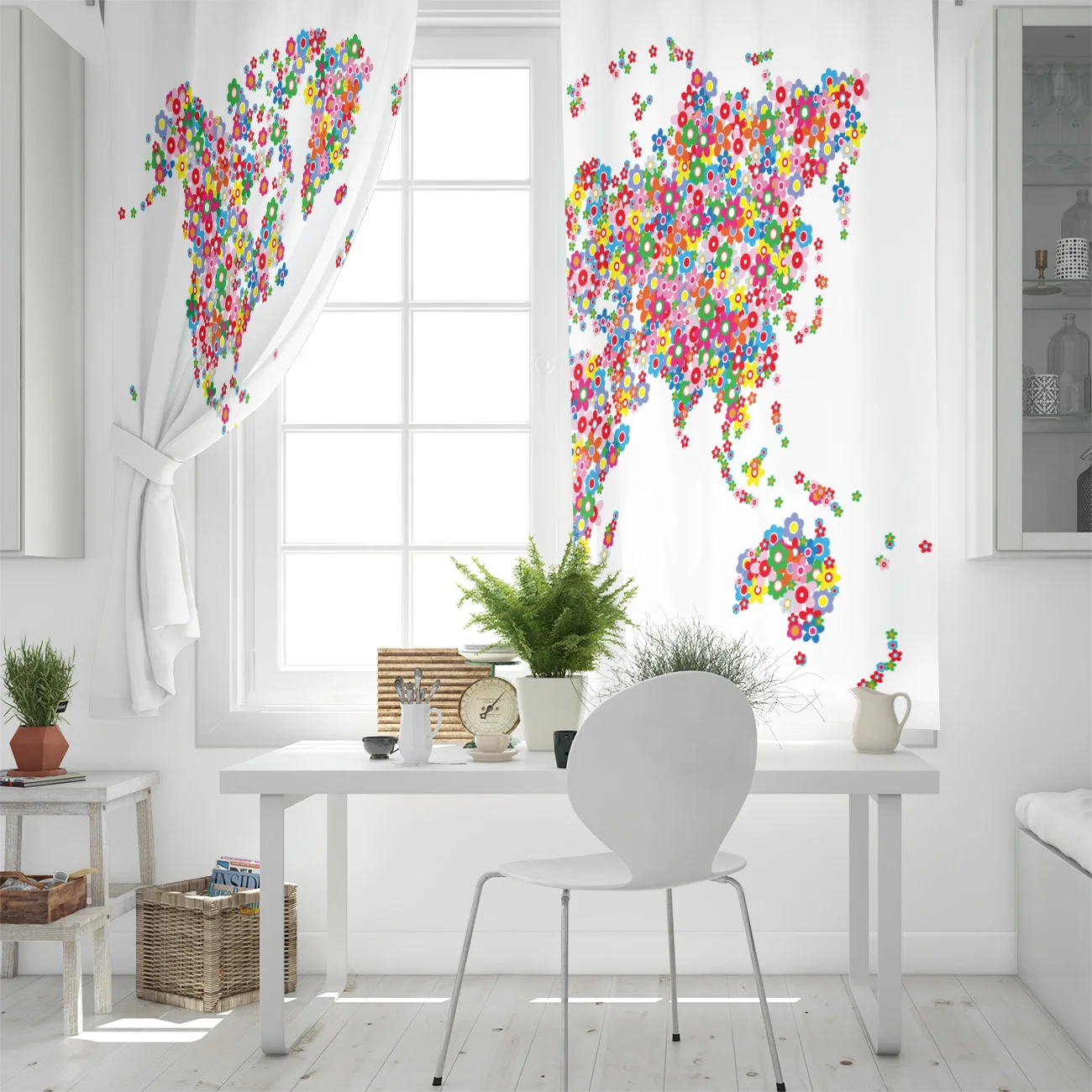 Шторы на окна с изображением райских цветов Мультяшные занавески для гостиной