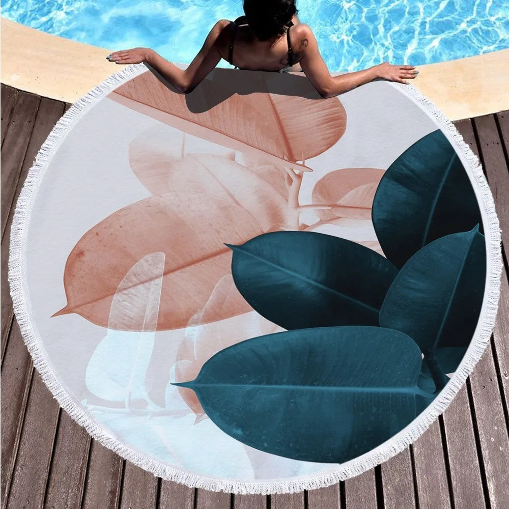 2019 Boho пляжное полотенце с принтом тропических растений из микрофибры круглое для