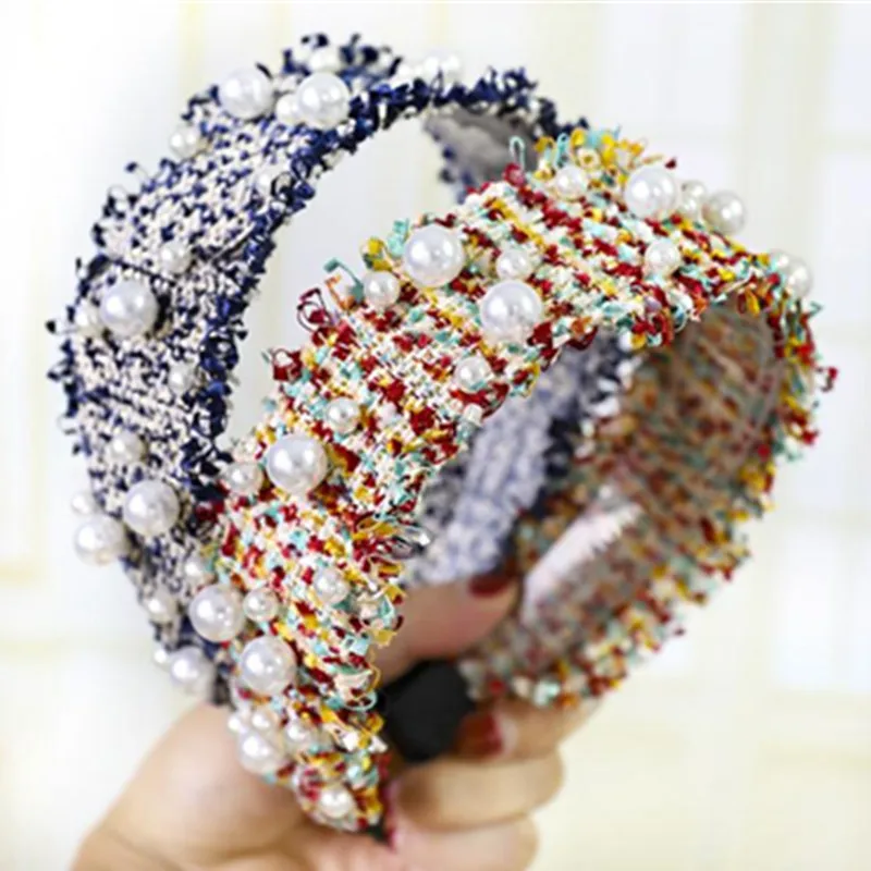 

High End Hair Accessories Wide Pearls Hairband Trimmings Headband Glitter Shiny Ladies Hair Headband Pearls Adults Hair Hoop