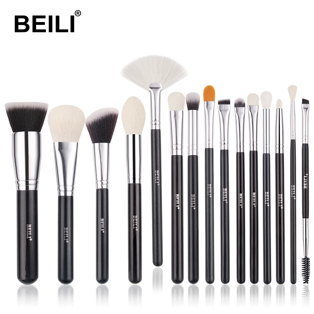 

BEILI 15PCS Black Make up Brush Set High Quality Foundation Highlight Concealer Eyebrow Eyeliner Blending Makeup Brushes Kit
