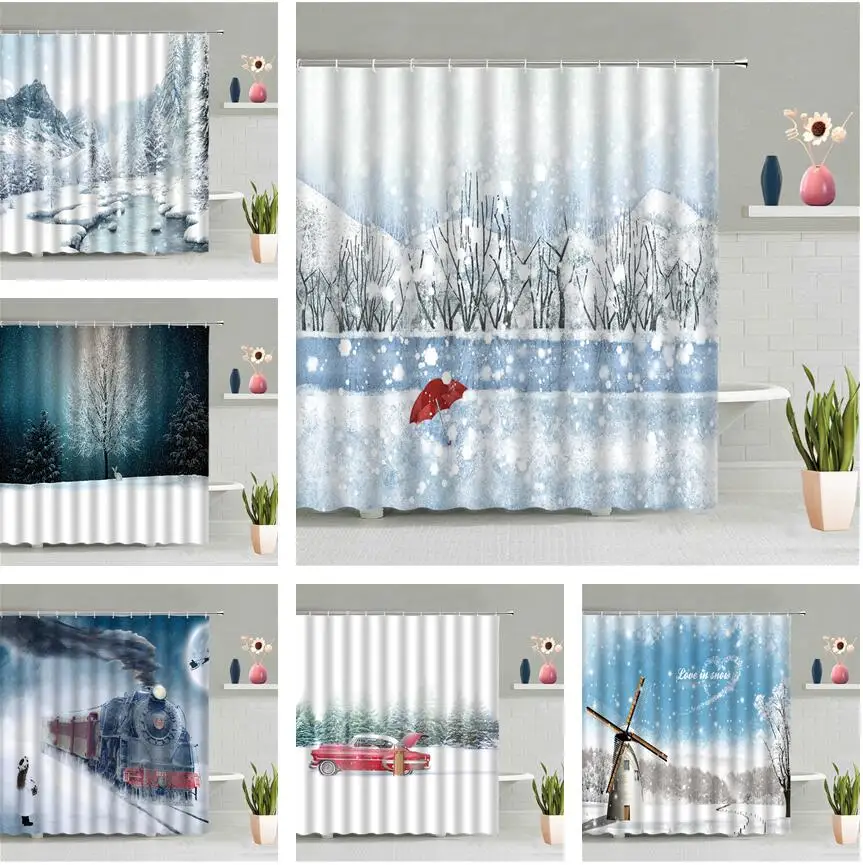 Занавеска для душа с изображением зимнего снега леса снежинок набор аксессуаров