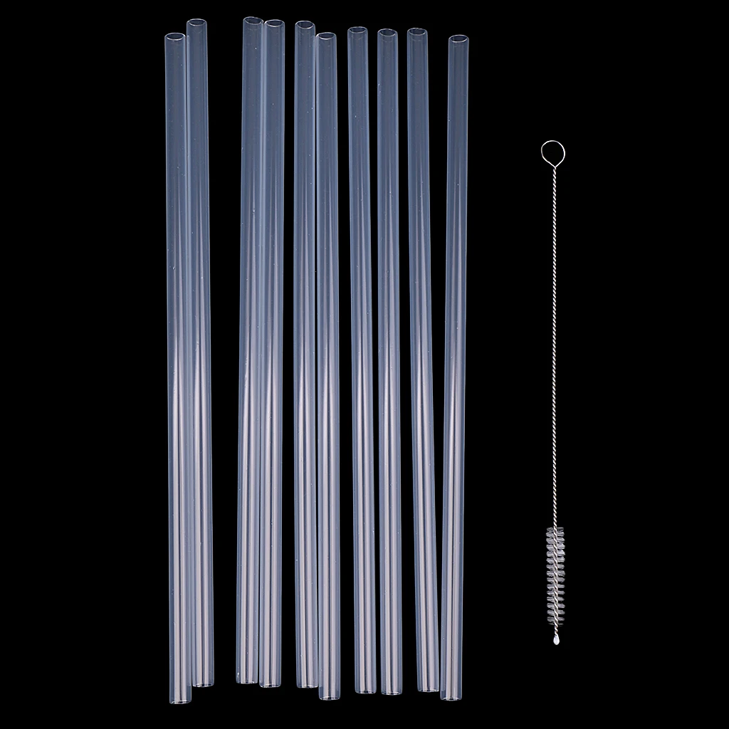 

10pcs Colorful Hard Plastic Drinking Straws Bar Straws with Cleaning Brush Kit
