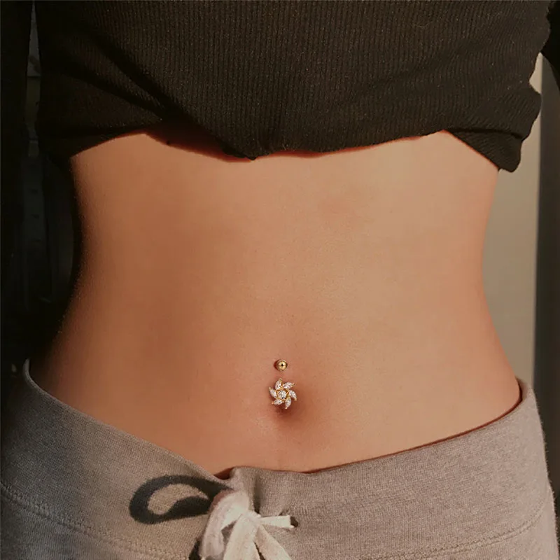 

1pc New Zircon Fashion Navel Piercing Flower Pendant Belly Button Rings Belly Piercing Body Jewely Diamond-encrusted Ring Punk