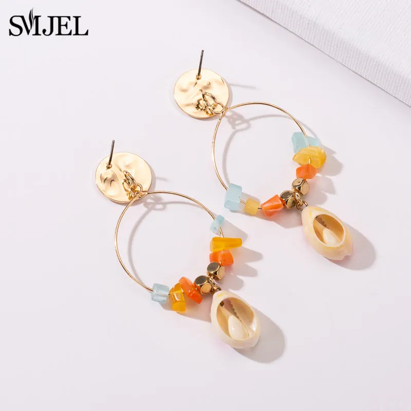 SMJEL Boho модные многоцветные большие серьги Большая Морская раковина камень