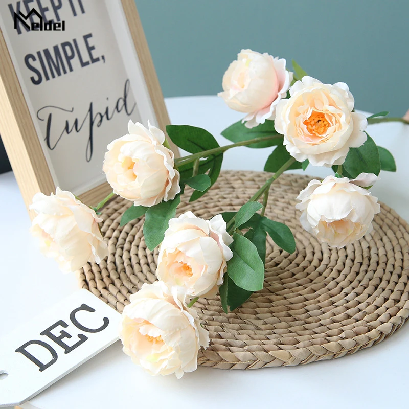 Meldel Wedding Flower Bouquet Artificial Silk Peony Bridesmaid Flowers Arrangement DIY Home Party Decor Supplies | Свадьбы и