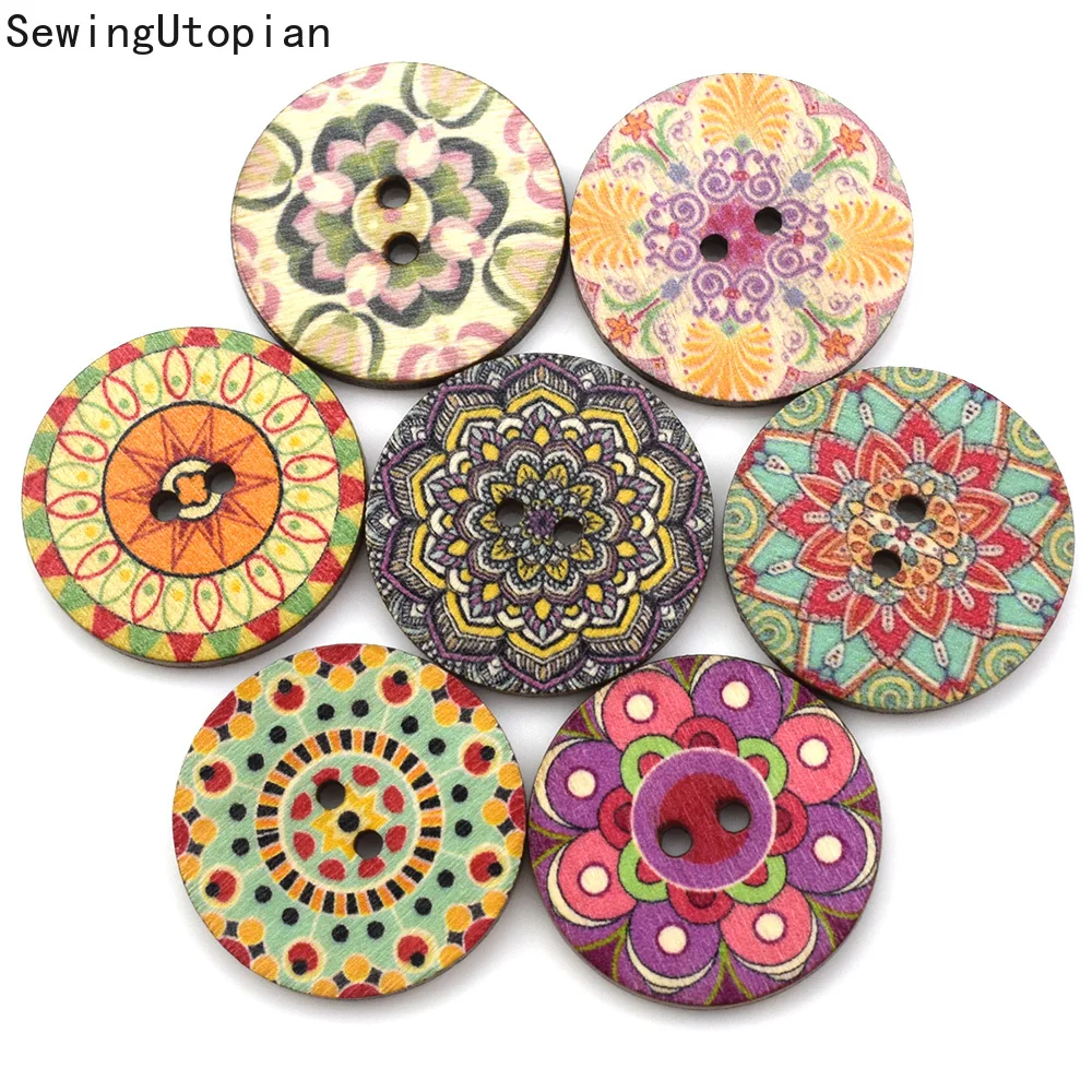 

50PCS Retro Series Wood Buttons for Handwork Sewing Scrapbook Clothing Crafts Accessories Gift Card 15/20/25mm