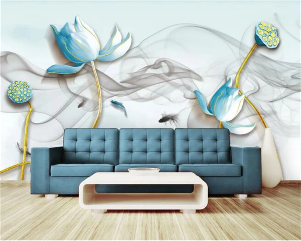 

beibehang Papel-depared custom size wallpaper new Chinese abstract lines three-dimensional relief lotus TV background wallpaper