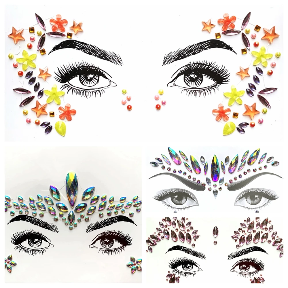 

3D Crystal Gems Eye Sticker For Show Party Prom Handpicked Tribal Style Face Jewelry Ornament Easy To Use Eye Decor Makeup Tools