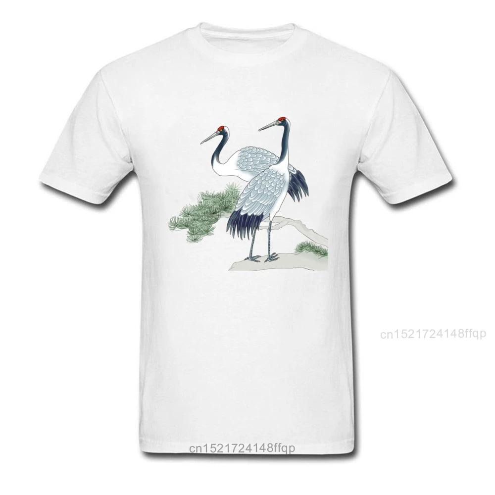2018 модная мужская белая черная футболка с принтом Восточная сосна и журавль