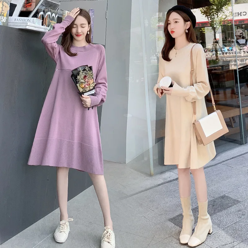 Autumn Winter Nursing Knitted Dresses Maternity Clothes For Pregnant Women Feeding Pregnancy Dress Breastfeeding Clothing | Мать и