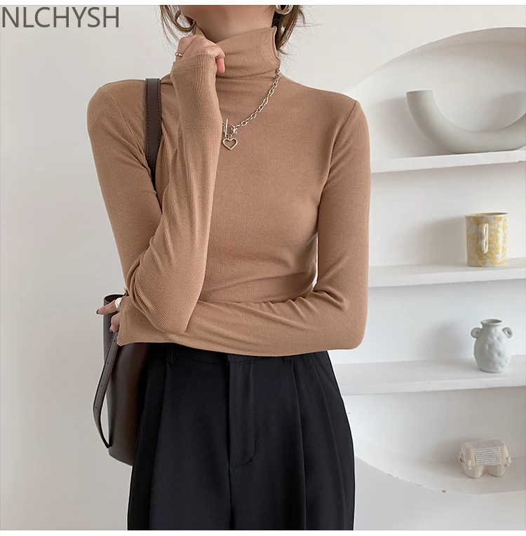 

2021 New Autumn Winter Knitting Slim Turtleneck Sweater Solid Bottoming Long Sleeve Minimalist Women Pullover Jumper