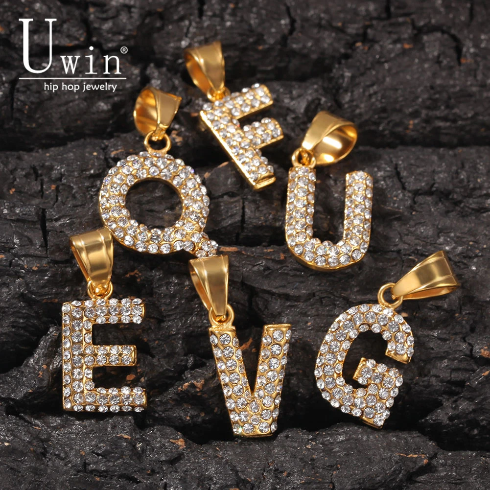 Uwin мини кулон с буквенным именем из нержавеющей стали со льдом золото и цветные