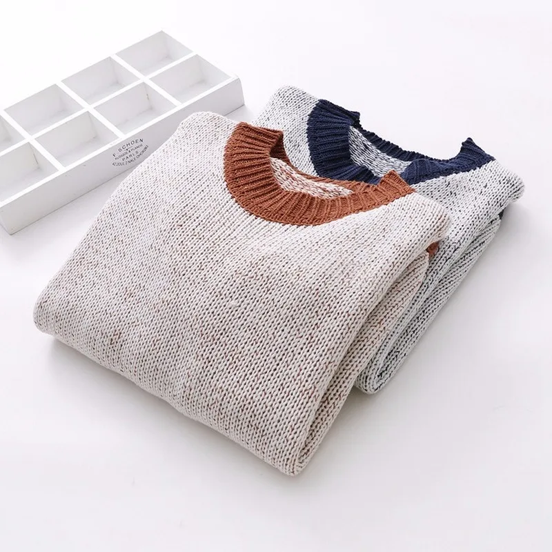 

Long Sleeve Sweater Japanese Fashion Round Neck Knitted Female Stitching Striped Loose Bottoming Sweater Women Pullover Spring