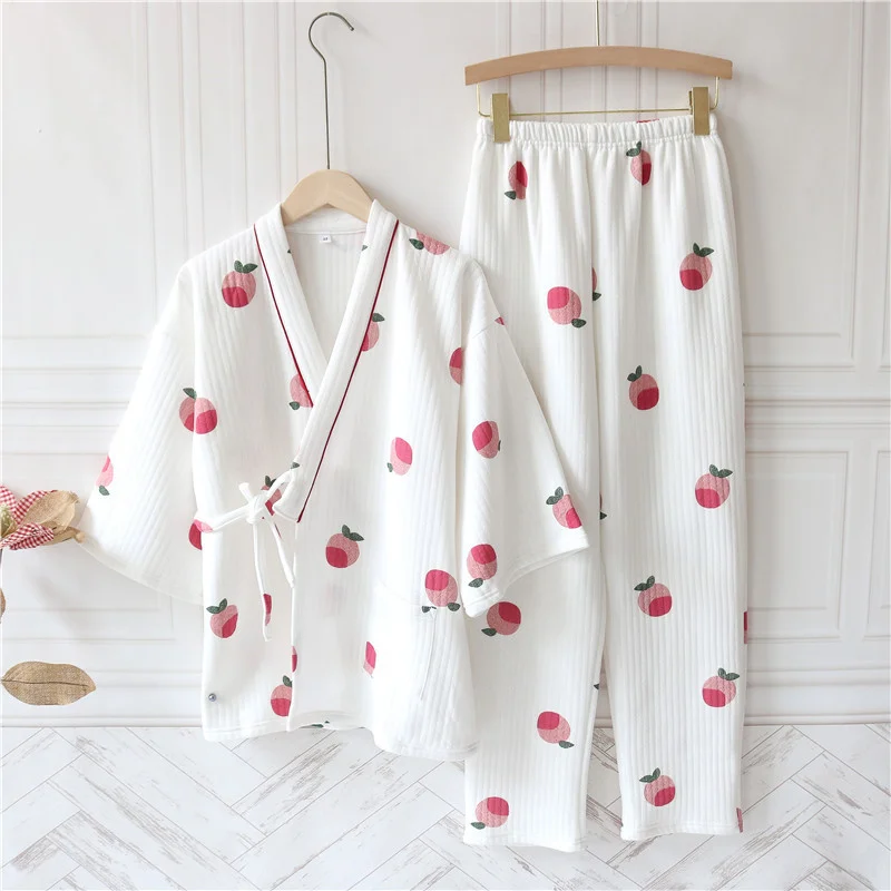 Пижама женская из 2 предметов новый персиковый комплект 2021 Японское кимоно