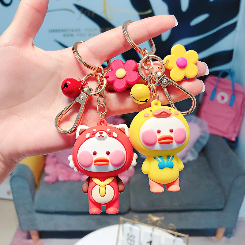 

Cute drip glue net red duck keychain female cartoon action key chain ins bag pendant lovers accessories