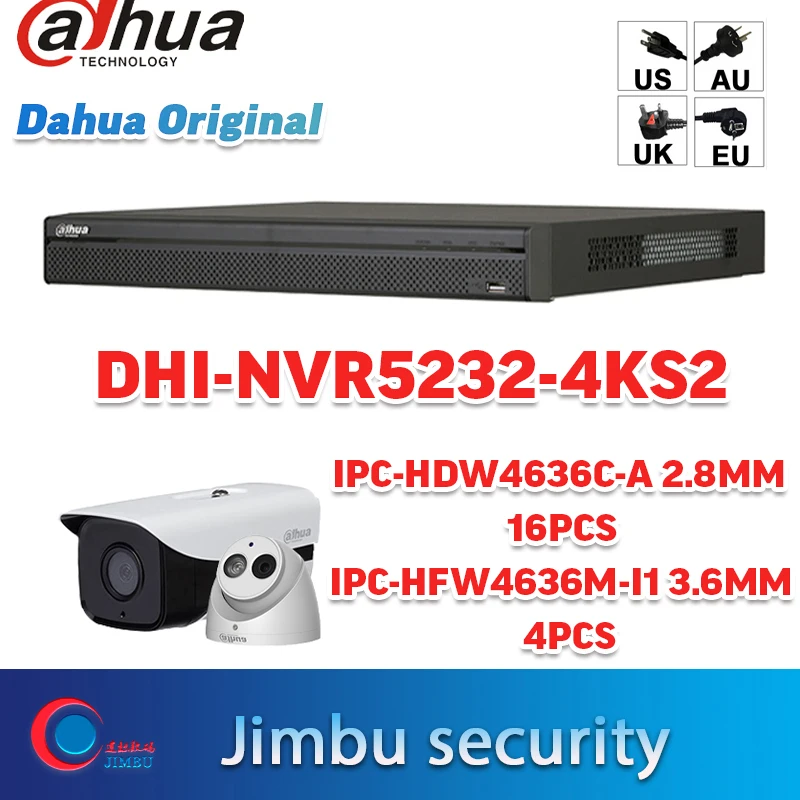 Dahua NVR комплект системы NVR5232 4KS2 32CH и 16 шт. IPC HDW4636C A 6MP ip камера 4 HFW4636M I1 cctv камера|cameras