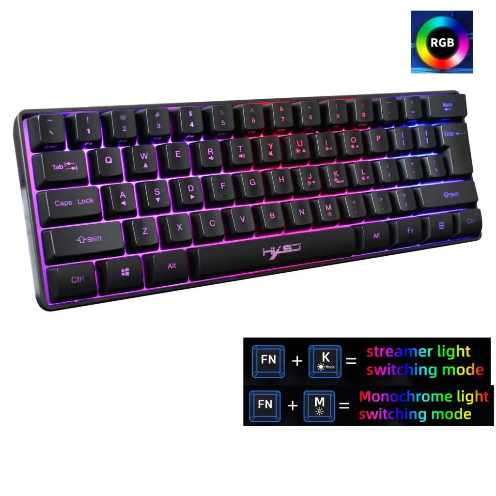 

Проводная игровая клавиатура с RGB-подсветкой, 61 клавиша