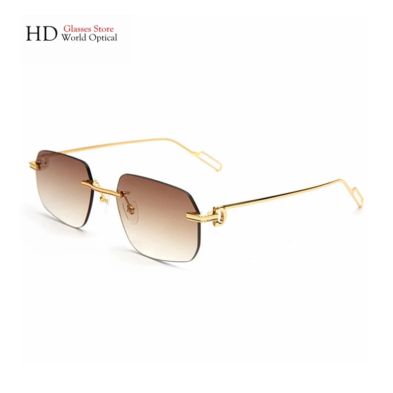 

Original Quality Ultra Light Titanium Rimless Sunglasses Women And Men UV400 Fashion Luxury Brand Square CT0113S Driving Eyewear