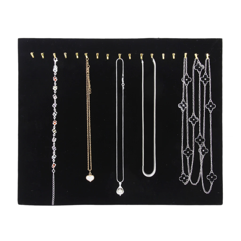 

17 Hooks Black Velvet Necklace Chain Earrings Jewelry Display Organizer Pad