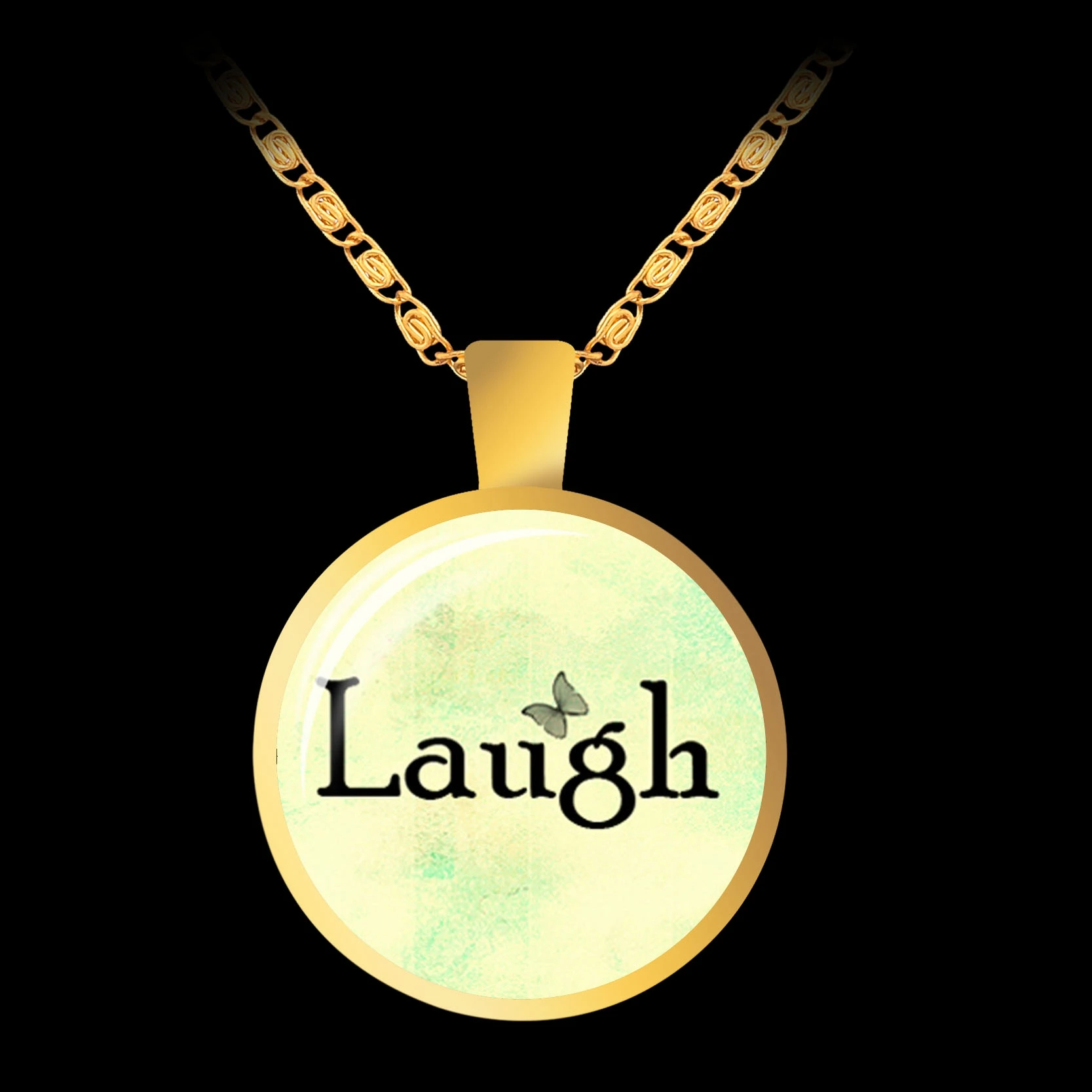 Joyful художника моды Цитата Письмо Золото Цвет Ожерелье стеклянный купол кулон