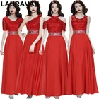 Длинное вечернее платье невесты, из шифона и кружева, красного цвета, для подружек невесты, вечернее платье для подружки невесты