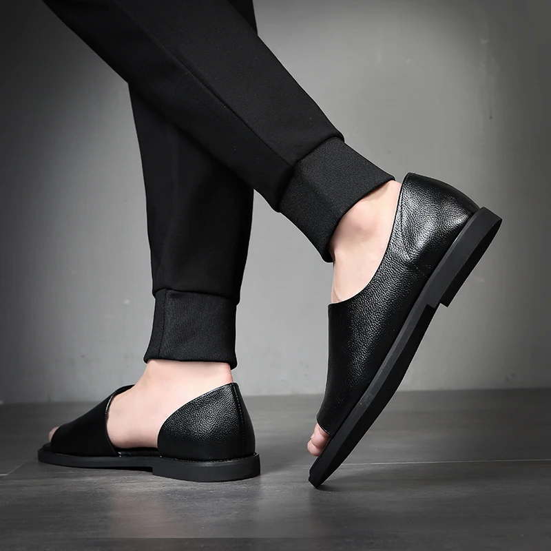 Сандалии мужские из коровьего спилка римские шлепанцы Пляжная повседневная