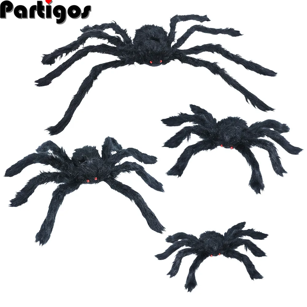 

4Pcs Halloween Spider Decorations 30 50 75 90cm Large Fake Spider Set for Window Wall Yard Outdoor Halloween Decoration Supplies