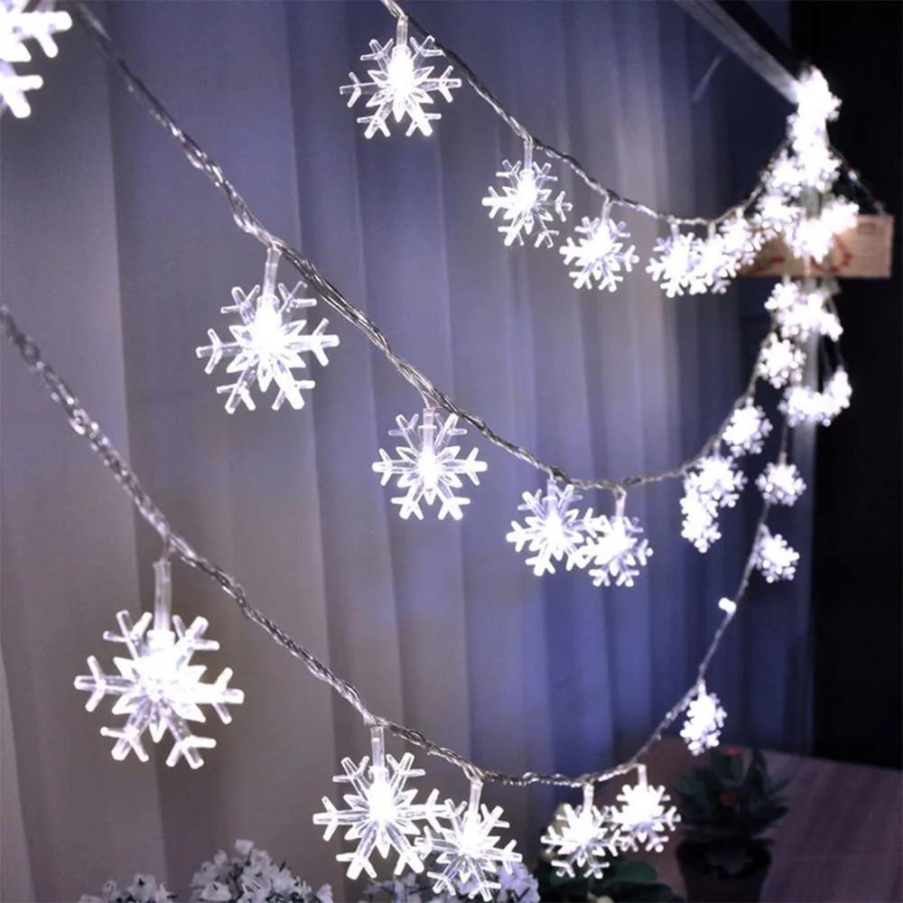 Battery Operated Christmas Lamps 1.2M 3M 6M 10M LED Snowflake String Lamps Waterproof For  Garden Patio Bedroom Party Decorati