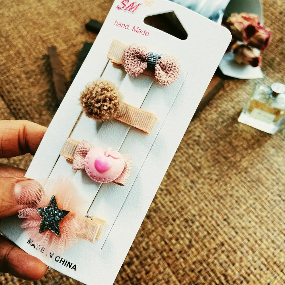 DishyKooker 4Pcs/set Baby Girl Hair Clips Cute Crown Heart Star Flower Bowknot Hairpins Barrettes Headdress | Детская одежда и